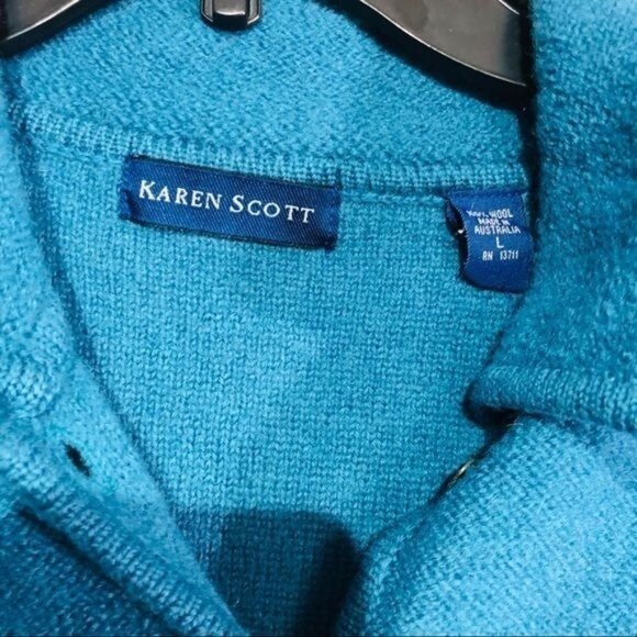 Karen Scott Wool Blend Cardigan Sweater Button Front Blue Womens - Picture 2 of 6